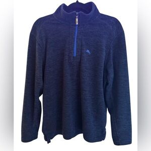 Tommy Bahama Blue 1/4 Zip Pullover Fleece Sweatshirt Mens Small Logo Coastal